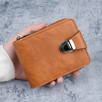Men's Short Zipper Wallet with Large Capacity and Multiple Card Slots - 9