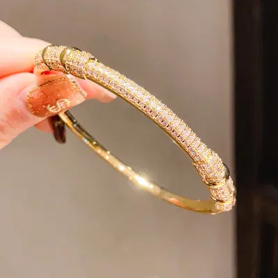 18K altın kaplama zirkon bilezik, manşon kapaklı - 13