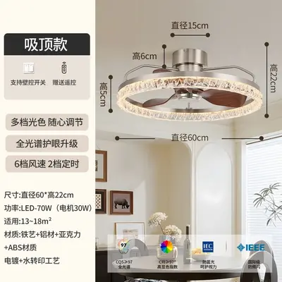 Bauhaus Ceiling Fan Chandelier with Light, for Bedroom and Dining Room - 8