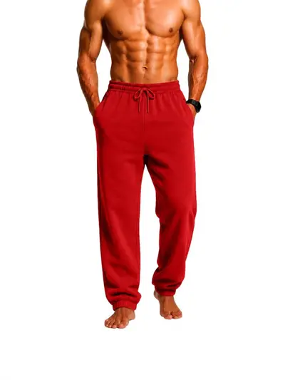 Men's Solid Color Sweatpants, Elastic Waist with Drawstring, Plus Size - 4