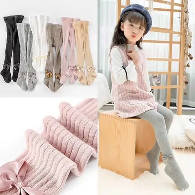 Girls' Pantyhose with Large Bow, Spring and Autumn