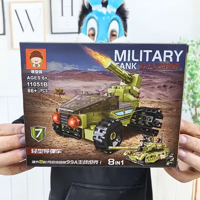 Askeri serisi yapı blokları 8'i 1 arada, tank ve savaş gemisi seti - 2