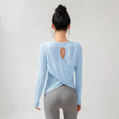 瑜伽服女罩衫新款长袖显瘦运动上衣跑步普拉提健身 训练服