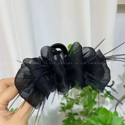 Large high-end hair clip with an elegant and classy design, adult braided double-sided rhinestone imitation large Korean-style floral hair clip for women. - 9