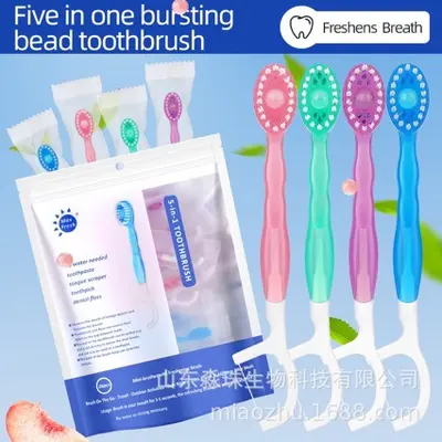 Sınır ötesi patlayıcı boncuklu diş fırçası tek kullanımlık mini taşınabilir ev tipi bağımsız İngilizce yumuşak kıllı kürdan ve diş ipi seti toptan satış