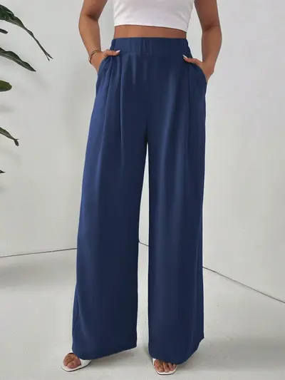 Relaxed Wide-Leg Draped Trousers with Cross Pockets