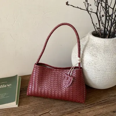 Candy Color Woven Pattern Women's Handbag and Crossbody Bag - 5