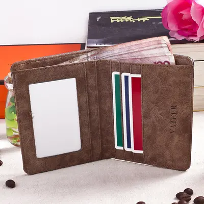 Kanvas Erkek Kısa Cüzdan, Retro, Kartlık ve Bozuk Para Bölmeli - 5