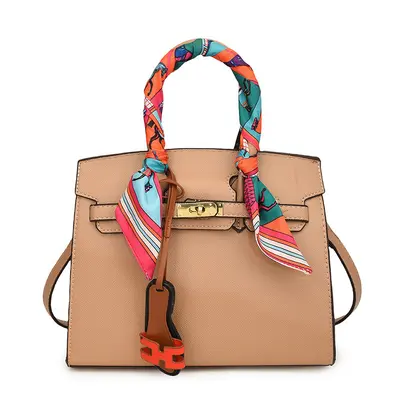 Large Capacity Kelly Bag with Printed Silk Scarf, Casual Handbag - 9