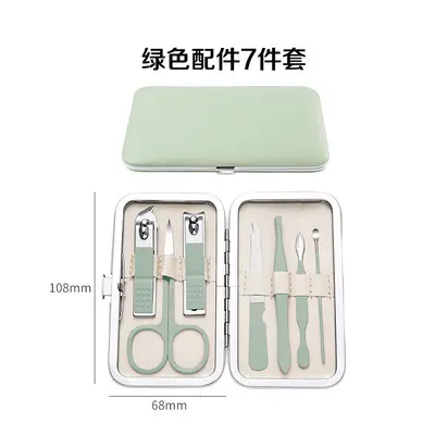 Stainless steel nail manicure set, 18-piece, matcha green - 7