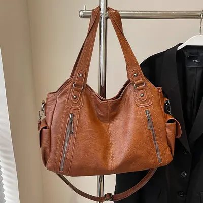 PU Leather Double-Compartment Large Women's Tote Bag - 9