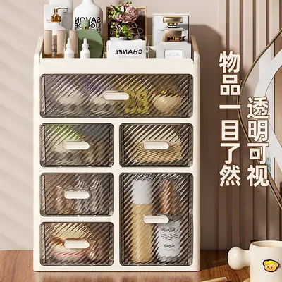 桌面抽屉式多功能化妆品收纳盒高级感梳妆台口红护肤品桌面收纳盒 - 4