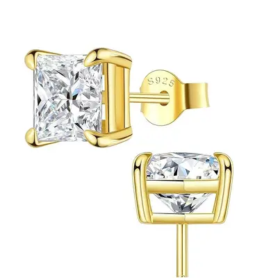 D Color Moissanite Square Stud Earrings, S925 Sterling Silver - 8