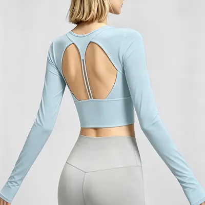 Women's fitness yoga top long sleeve open back - 4