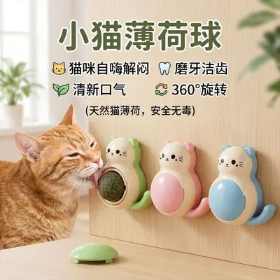 Rotating Catnip Ball Cat Toy with Teeth Cleaning for Kittens