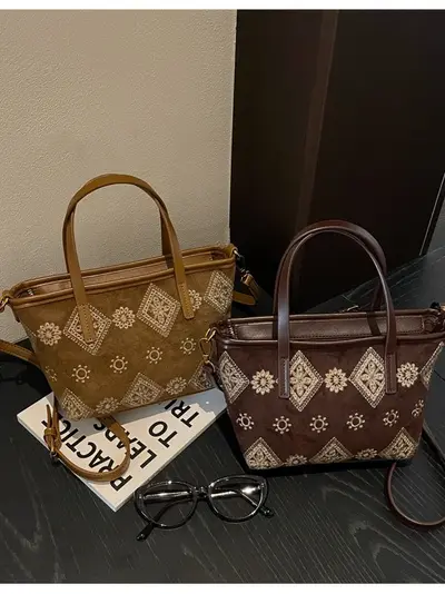 Bohem Etnik Nakışlı Tote Çanta, Sonbahar-Kış Retro Model - 6