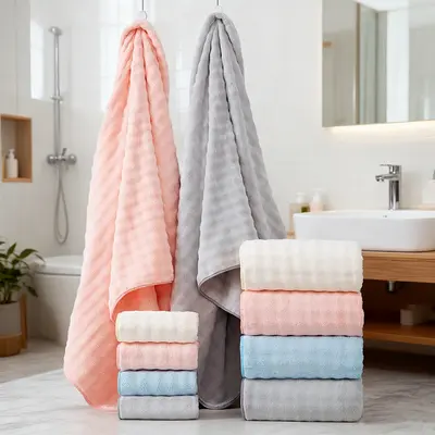 Mercan polar 3 parçalı banyo havlusu seti, süper büyük boy - 5