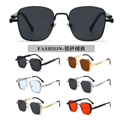 Punk Metal Square Frame Sunglasses for Men with Spring Hinges - 3