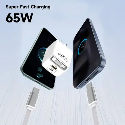 65W Ladegerät Kopf 3-in-1 Schnelllader ausziehbar Schnellladekabell und Kopf vollständig Protokoll PD Ladekopf Multi-Port Typ-C