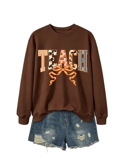 Damen-Sweatshirt mit Geister-Kürbis, vertikalen Streifen und Schleife - 13