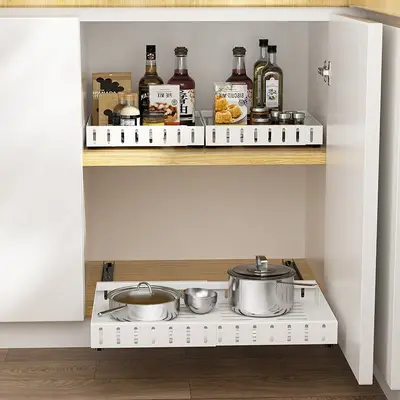 Retractable pull-out kitchen storage basket for under sink - 4