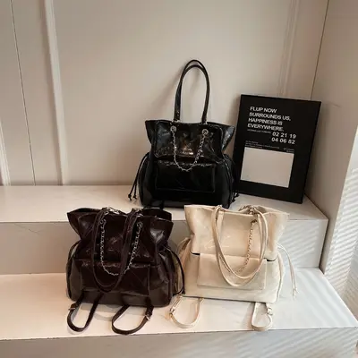 Women's Backpack, Large Capacity, Oily Leather Look - 3