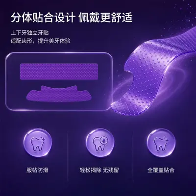 跨境专供紫色美白牙贴即时亮白温和洁白牙贴套装去黄炫白支持加工