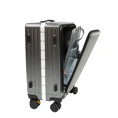 20 Inch Front-Opening Aluminum Frame Carry-On Suitcase with USB Charging - 6