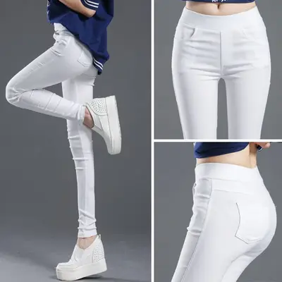 Women's Ankle-Length Pencil Pants with Front and Back Pockets - 6