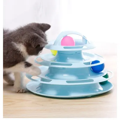 Dört Katmanlı Kedi Döner Tabla Oyuncağı, Takılabilir Kedi Oltası ile Uyumlu