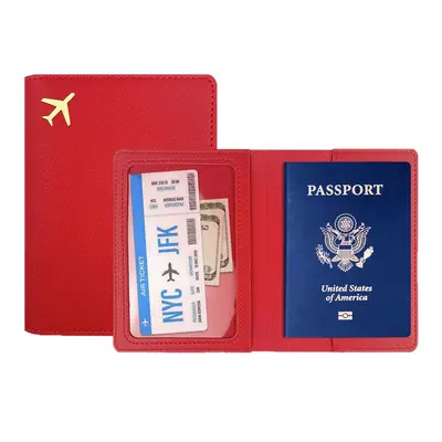 Cross-border Amazon In-Stock Airplane Passport Cover Protective Case PU Leather Passport Holder Thickened Passport Wallet