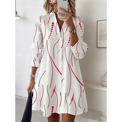 Women's Printed Shirt and Elegant Polka Dot Dress, Spring Autumn