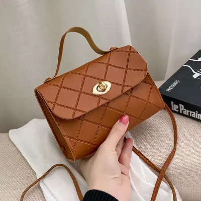 Small Square Women's Bag, Diamond Embossed, Single-Shoulder Crossbody - 11