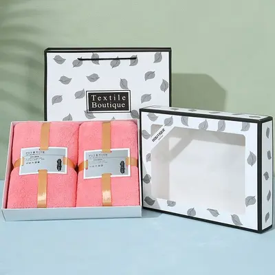 Korallen-Samttuch-Set, 2 Teile, Badetuch Geschenkbox - 7
