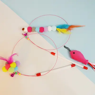Wire Cat Teaser Wand with Replacement Feather Head, Self-Play Pet Toy - 5