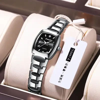 Tungsten çelik kadın saati su geçirmez küçük kadran kuvars