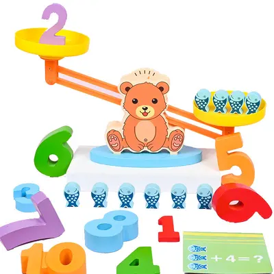 Montessori matematik öğretim yardımcıları ahşap denge ölçeği anaokulu çocuk denge tartı Montessori erken eğitim eğitici oyuncaklar - 9