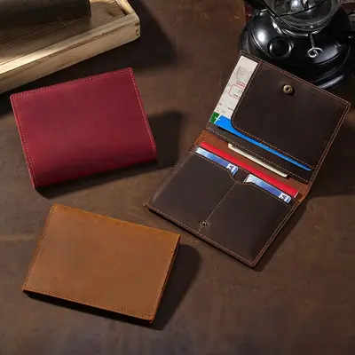 Crazy Horse leather passport holder genuine cowhide document bag men women