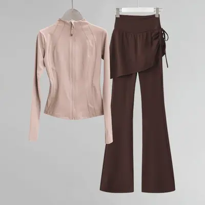 Kadın yoga ceketi, dik yaka slim fit, koşu ve fitness sporu takımı - 10