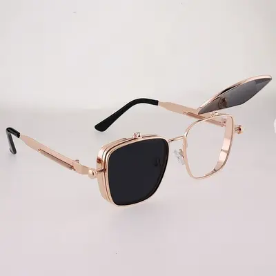 Double-Layer Flip-Up Sunglasses Square Frame with Spring Hinge - 5