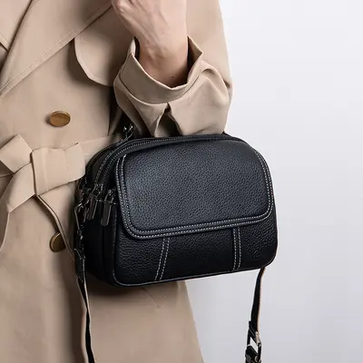 Genuine Leather Small Round Women's Bag, Single Shoulder, Korean Style - 2