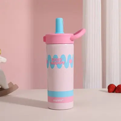 316 Paslanmaz Çelik Yalıtımlı Termos Bardak 800 ml Pipetli Sevimli Karikatür Tasarım - 12