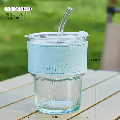 Bambu Düğüm Desenli Cam Bardak Pipetli Çift İçecek Bardağı - 11