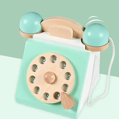 Children's Wooden Play House Realistic Toy Telephone Educational Toy Set for Girls Interactive Birthday Gift Number Recognition