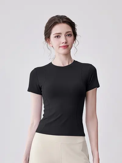 Women's Yoga Top, Tight Fit, Breathable Quick-Dry, Short Sleeve - 11