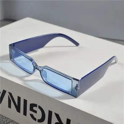 Retro Rectangular Narrow Frame Sunglasses, Unisex Hip-Hop Style - 7