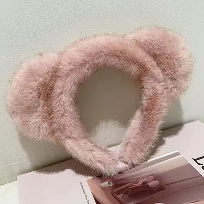 Imitation Mink Plush Headband with Bear Ears for Women - 9