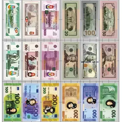 Realistische Spielgeld-Banknoten für Puppenhaus, US-Dollar, Euro, Pfund
