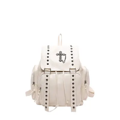 Soft PU Leather Backpack, Large Capacity, Cross Rivet Design - 8