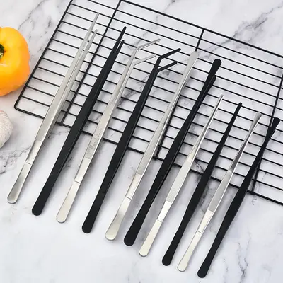 Stainless Steel Round-Tip Food Tongs, Heat-Resistant